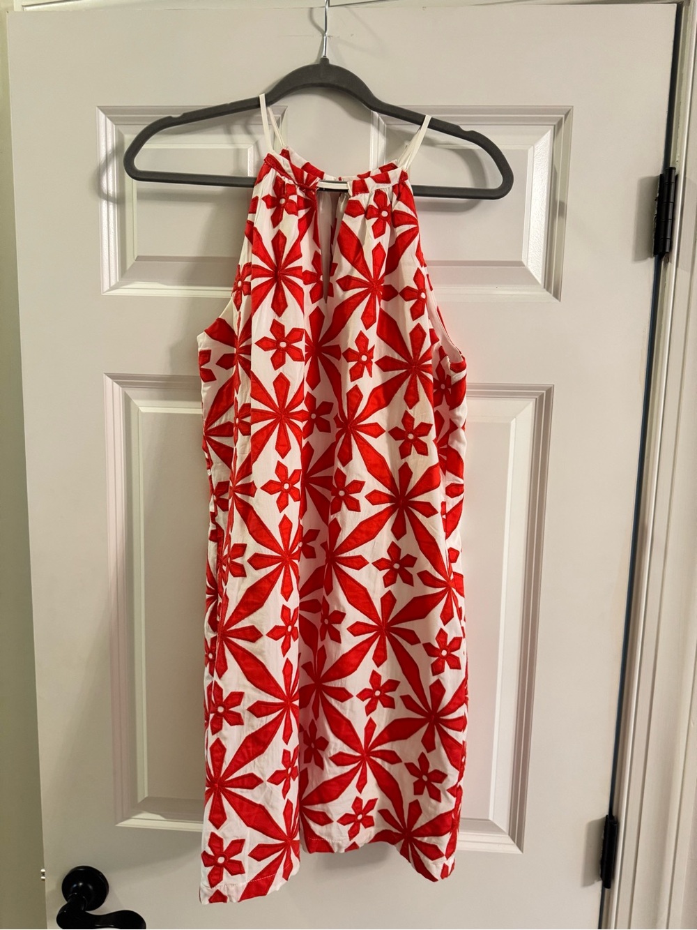 Skies Are Blue Red and White Asymmetrical Floral Halter Dress